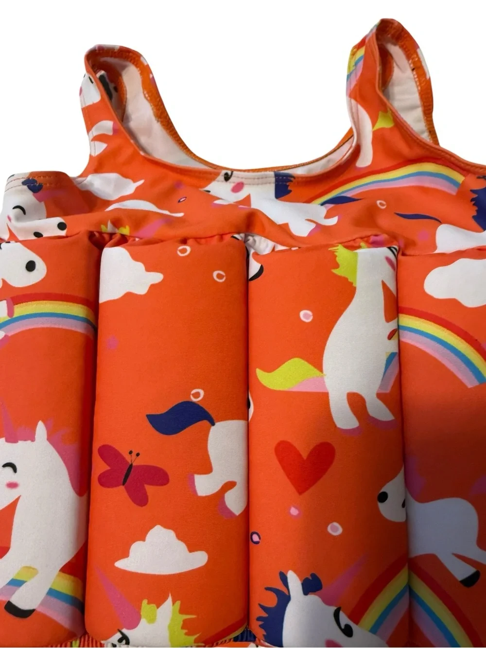 Girls Orange Unicorn Kids Swim Float Suit 6